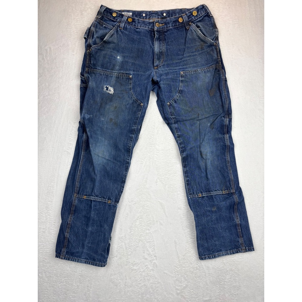 Carhartt Y2K Relaxed Fit‎ Distressed Double Knee Carpenter Cut Jeans Blue 36x32